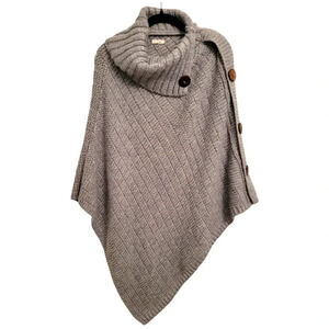 e LUNA gray knit split turtleneck pullover poncho sweater Women's OS warm cozy